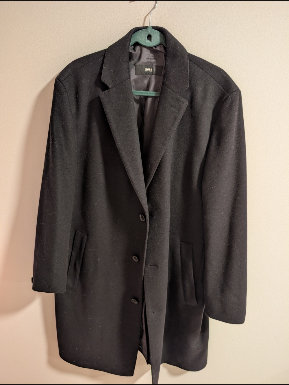 BOSS Hugo Boss Men's Black Single-Breasted Cashmere Wool Coat